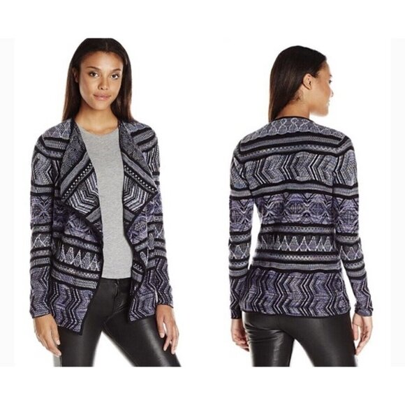Lucky Brand Lotus Sz S Blue Aztec Open Front Draped Knit Sweater Cardigan Women - Picture 4 of 8